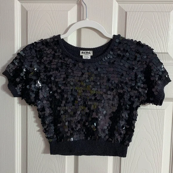 VTG BCBG Paris silk sequin cropped top - small - Picture 1 of 4